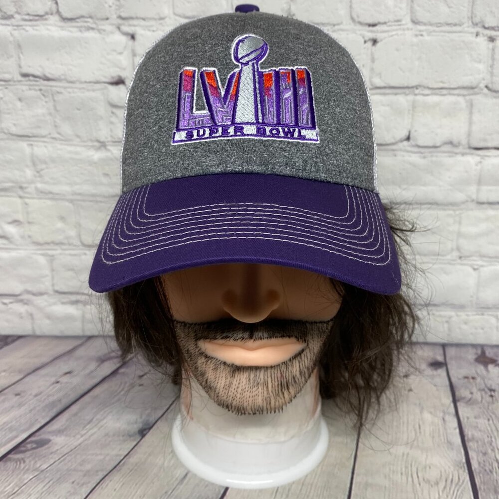 Superbowl LVIII Trucker Hat Mesh Cap Snapback Gray Purple White Bud Light Beer